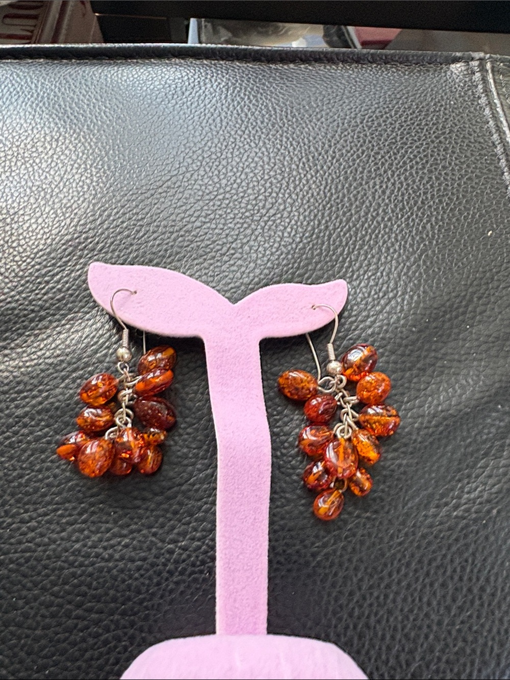 925 Sterling Silver Baltic Amber Cluster Drop Earrings
